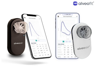Image of the alveoair spirometer and phone app
