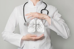 Photo of doctor with hands surrounding graphic of lungs.