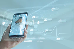 Graphic of a smart phone with medical images.