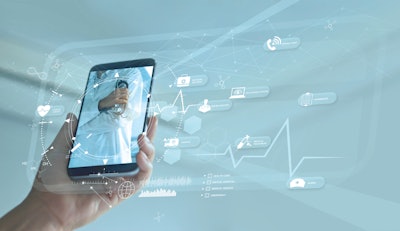 Graphic of a smart phone with medical images.