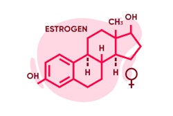 Molecular chemical formula of estrogen, female sex hormone.