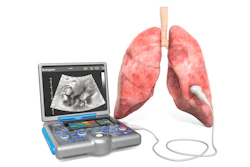 Lung Ultrasound concept. Human lung with medical ultrasound diagnostic machine, 3D rendering.
