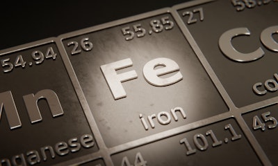 This is a black and white photo of the periodic table with a focus on iron (FE).