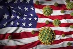 COVID-19 Coronavirus Molecules Swarming US Flag - Health Crisis.