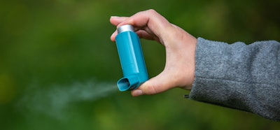 This photo shows the propellant (gas-like effect) coming from an asthma inhaler.