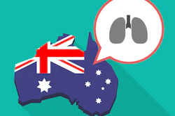 Illustration of a long shadow map of Australia with a comic balloon and a healthy human lung icon
