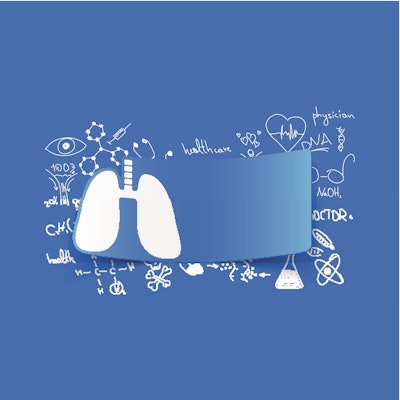 This is an abstract illustration of the lungs and a collage of medical formulas.