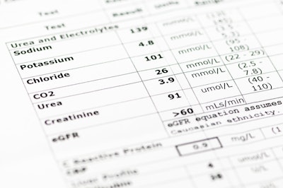 This is a paper medical record of blood lab work.