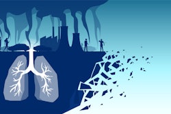 Vector of human lungs inhaling toxic pollutants, industrial toxins, cigarette smoke and car emission