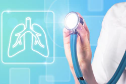 Image of medical professional holding a stethoscope up to a graphic of lungs.