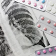 Fluorograpy, x-ray and different pills in blisters on white background