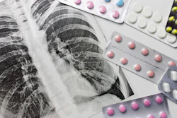Fluorograpy, x-ray and different pills in blisters on white background