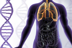 Illustration of human body lungs anatomy with DNA strand