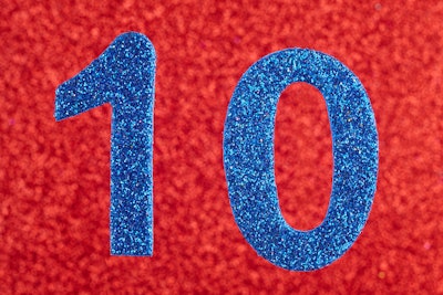 This is a graphic image of the number '10' written in blue over a red background.