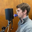 A volunteer undertaking a computed cardiopulmonography based breath test.