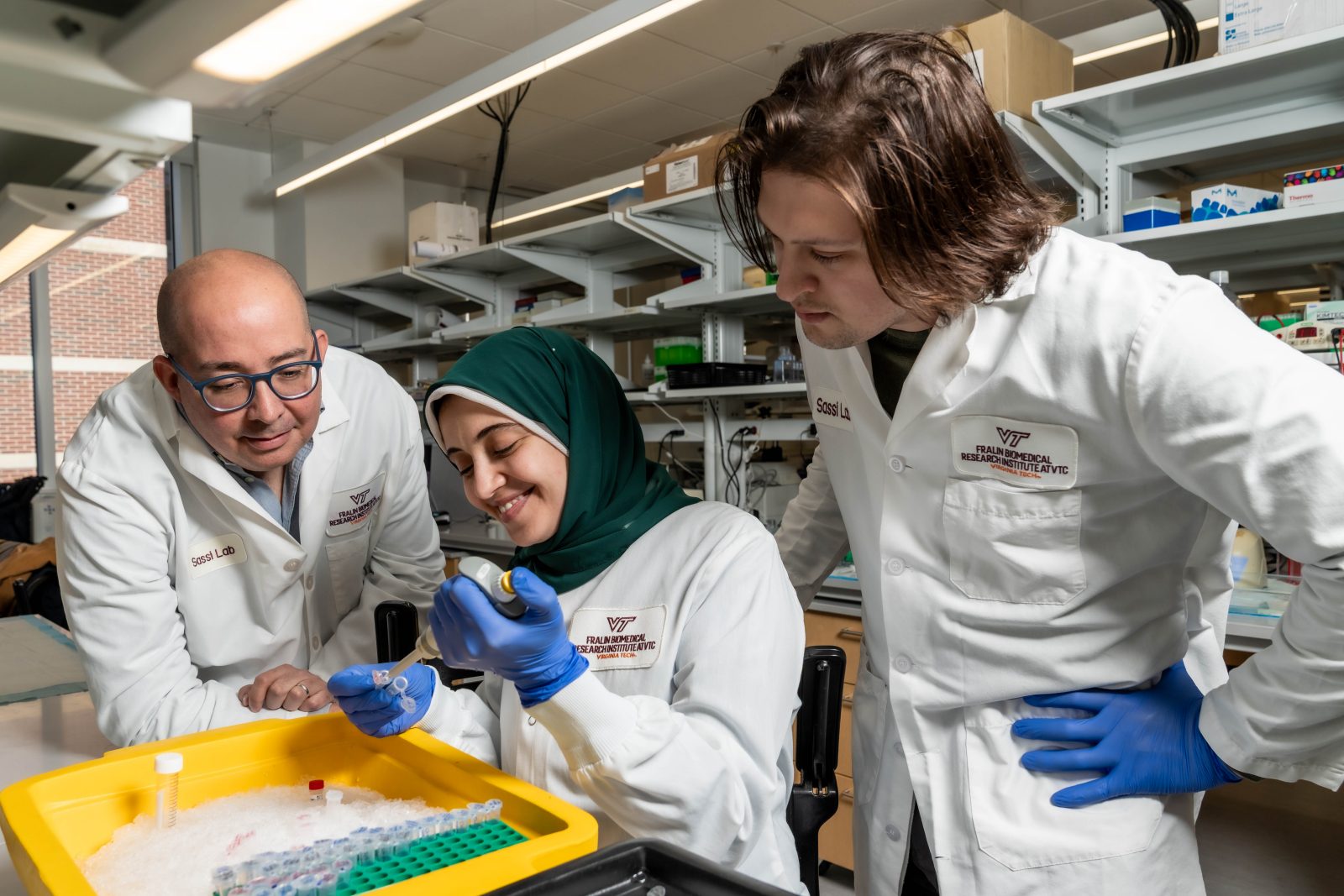 (From left) Assistant professor Yassine Sassi, PhD, postdoctoral associate Samar Antar and research associate Jacob Dahlka.