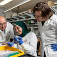 (From left) Assistant professor Yassine Sassi, PhD, postdoctoral associate Samar Antar and research associate Jacob Dahlka.
