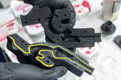 This bisected model of a child’s airway allows researchers to test new inhaler designs to reduce drug deposition in the mouth and throat, increase penetration of particles into the lungs, and allow weak inhalation from a young child or very sick person to pull enough medicine into the lungs.