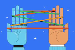 Two connected industrial containers with pipes and cables on blue background with stars