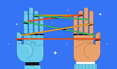 Two connected industrial containers with pipes and cables on blue background with stars
