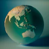 3D rendered globe showing Asia, Australia, and surrounding oceans with terrain elevation detail
